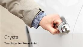  Presentation with car door - Theme featuring man hand opening car door close up background and a soft green colored foreground