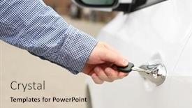  Presentation with car door - PPT layouts with man hand opening car door close up background and a lemonade colored foreground