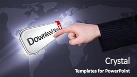  Presentation with download - Presentation enhanced with hand pressing download now button background and a dark gray colored foreground