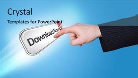  Presentation with download - Audience pleasing presentation consisting of hand pressing download now button backdrop and a light blue colored foreground