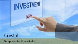  Presentation with investment decision - Colorful presentation theme enhanced with man hand push on investment backdrop and a light blue colored foreground