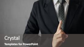  Presentation with touch screen - Slide set featuring man hand pushing on a touch screen interface background and a gray colored foreground