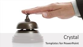  Presentation with 3d man business leader - Presentation theme having man hand ringing the bell background and a white colored foreground