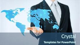  Presentation with code - PPT theme with man hand showing world map background and a ocean colored foreground