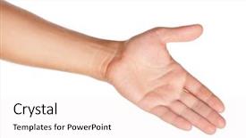  Presentation with man heart attact hand hold - Slide deck with man hand sign isolated background and a sky blue colored foreground