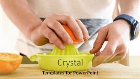  Presentation with fruit drink - Presentation having man-hand-squeeze-ripe-orange background and a yellow colored foreground