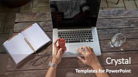  Presentation with banking - Cool new slide set with man hand using e-banking backdrop and a tawny brown colored foreground