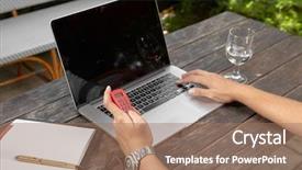  Presentation with banking - Colorful presentation enhanced with man hand using e-banking backdrop and a coral colored foreground