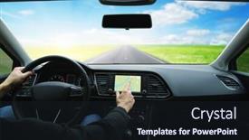  Presentation with gps - Slide deck with man-hand-using-gps-navigation background and a wine colored foreground