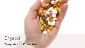  Presentation with pharmaceutical tablets - Beautiful slides featuring man-hand-with-handful backdrop and a lemonade colored foreground