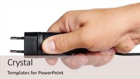  Presentation with man heart attact hand hold - PPT layouts with man hand with plug isolated background and a soft green colored foreground