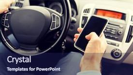  Presentation with young business people - Audience pleasing PPT theme consisting of man hand with smartphone driving backdrop and a navy blue colored foreground