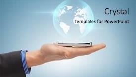  Presentation with news - Presentation theme consisting of man hand with sphere globe background and a light blue colored foreground