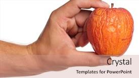  Presentation with man heart attact hand hold - Slides consisting of man hand with stale apple background and a  colored foreground