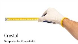  Presentation with tape measure - Theme having man hand with tape measure background and a white colored foreground