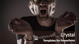  Presentation with handcuffed - Theme consisting of man handcuffed hands close-up background and a wine colored foreground