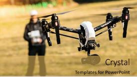  Presentation with drone technology - PPT theme featuring man handling drone in nature background and a yellow colored foreground