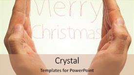  Presentation with merry christmas - Slide set featuring man hands and sentence merry christmas written on a beige background with a retro effect background and a coral colored foreground