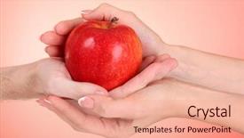  Presentation with woman covering man mouth hand - Presentation design with man hands holding an apple background and a coral colored foreground