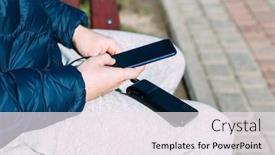  Presentation with power bank - Slide deck having man-hands-holding-black-smartphone background and a sky blue colored foreground