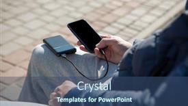  Presentation with power bank - Theme having man-hands-holding-black-smartphone background and a ocean colored foreground