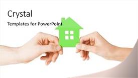  Presentation with green house - Slide set with man hands holding green house background and a  colored foreground