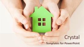  Presentation with green house - Colorful slide set enhanced with man hands holding green backdrop and a lemonade colored foreground