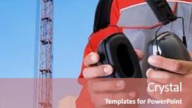  Presentation with manufacturing safety - Slides consisting of man hands on building background background and a coral colored foreground