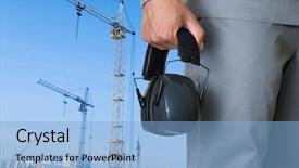  Presentation with manufacturing safety - Cool new slides with man hands on building background backdrop and a light blue colored foreground