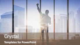  Presentation with business people silhouette - Presentation theme consisting of businessman raising fist and celebrating background and a violet colored foreground