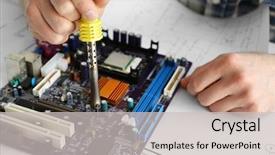  Presentation with hardware computer - Slides with man hands repair computer parts background and a light gray colored foreground