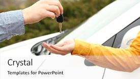  Presentation with car key - Audience pleasing PPT layouts consisting of man hands with car backdrop and a white colored foreground
