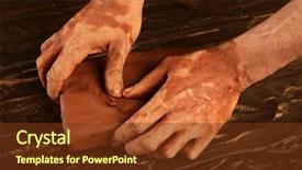  Presentation with handcraft - Theme consisting of man hands working red clay background and a tawny brown colored foreground