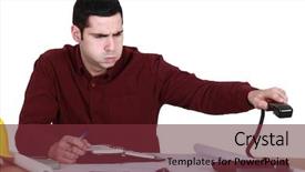  Presentation with young man on the phone - Slides enhanced with man hanging up the phone background and a tawny brown colored foreground