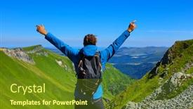  Presentation with mountain top - Presentation theme enhanced with man-happy-on-top background and a tawny brown colored foreground