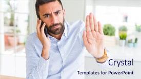  Presentation with defense - Audience pleasing presentation theme consisting of man having a conversation talking backdrop and a  colored foreground