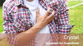  Presentation with chest pain - Beautiful PPT theme featuring man having chest pain - heart backdrop and a coral colored foreground