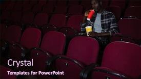  Presentation with cold drink - Slide deck featuring man having cold drink while watching movie in theatre background and a wine colored foreground
