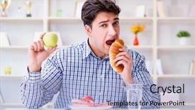  Presentation with healthy food - Slide set consisting of starvation - man having dilemma between healthy background and a light blue colored foreground