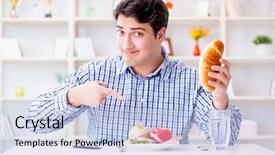  Presentation with healthy food college - Slide deck featuring starvation - man having dilemma between healthy background and a sky blue colored foreground