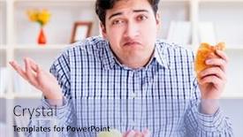  Presentation with healthy food process - Presentation design enhanced with starvation - man having dilemma between healthy background and a light blue colored foreground