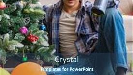  Presentation with christmas party - Presentation theme featuring man-having-hangover-after-christmas background and a ocean colored foreground