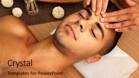  Presentation with head - Slide deck featuring man having head massage close background and a coral colored foreground