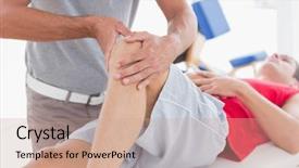  Presentation with knee - Colorful PPT layouts enhanced with man having knee massage in medical office backdrop and a coral colored foreground