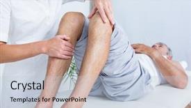  Presentation with examination - Beautiful presentation featuring man having knee massage backdrop and a light blue colored foreground