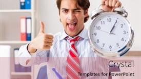  Presentation with work - Presentation theme enhanced with man-having-meal-at-work background and a coral colored foreground