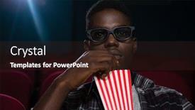  Presentation with movie popcorn - Beautiful PPT theme featuring man having popcorn while watching movie in theatre backdrop and a wine colored foreground