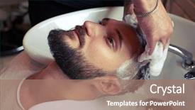  Presentation with barber - Beautiful theme featuring man head in stylish barbershop backdrop and a coral colored foreground