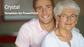  Presentation with on visiting to thirupathi - PPT layouts consisting of man help - grandson visiting grandmother background and a coral colored foreground