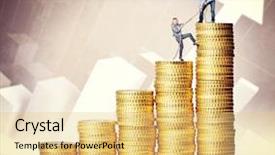  Presentation with piles - Slide set with man help woman on coin background and a yellow colored foreground